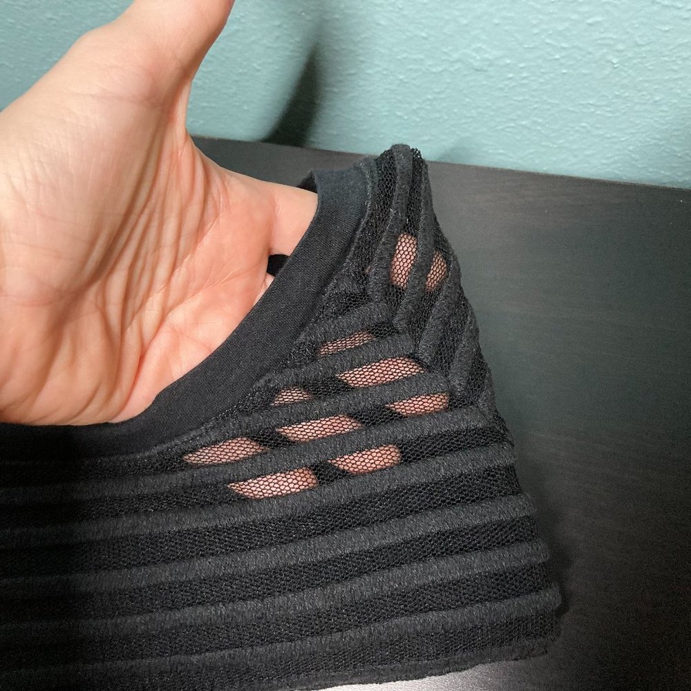 LAST CHANCE - Donating 5/25 Madewell Hi Line Black Textured Sheer Stripe Top - Picture 3 of 4